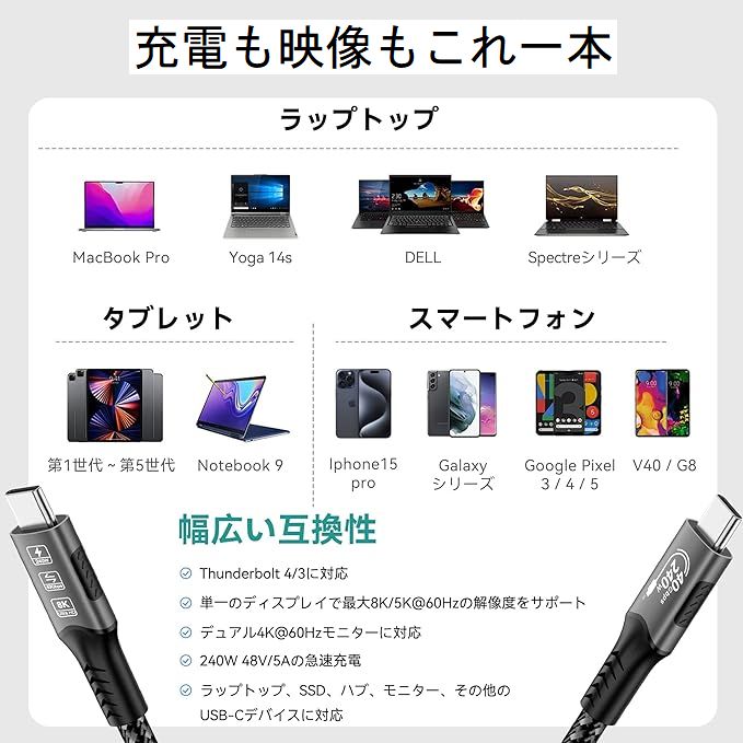  あきばお～ USB4ケーブル グレー