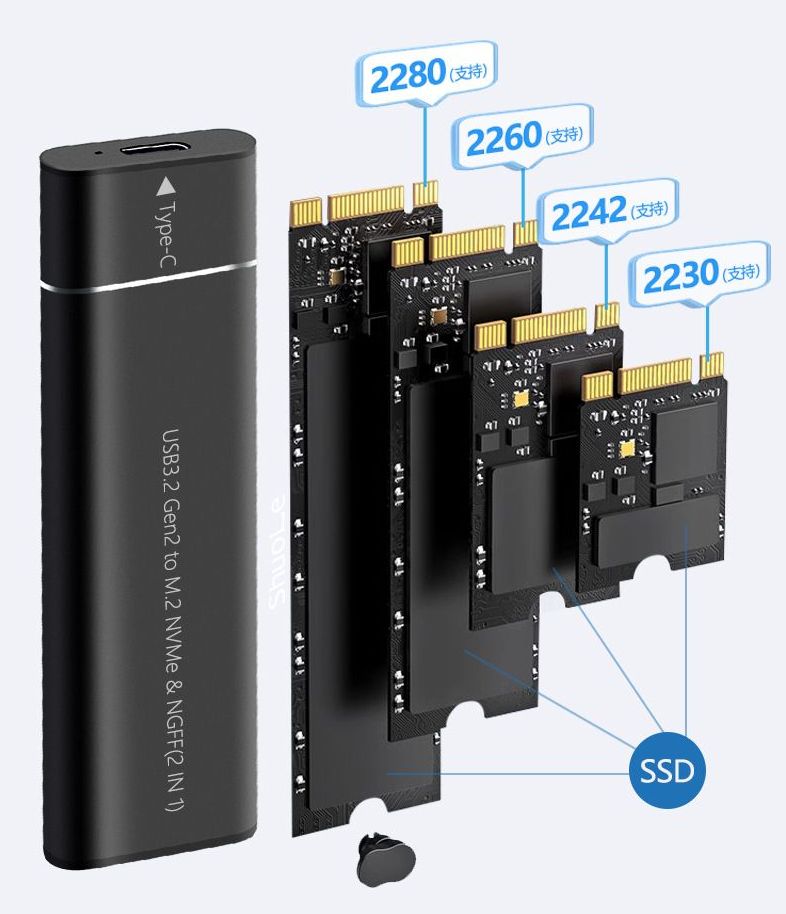  あきばお～ SATA/NVMe両用 M.2 SSDケース 20Gbps