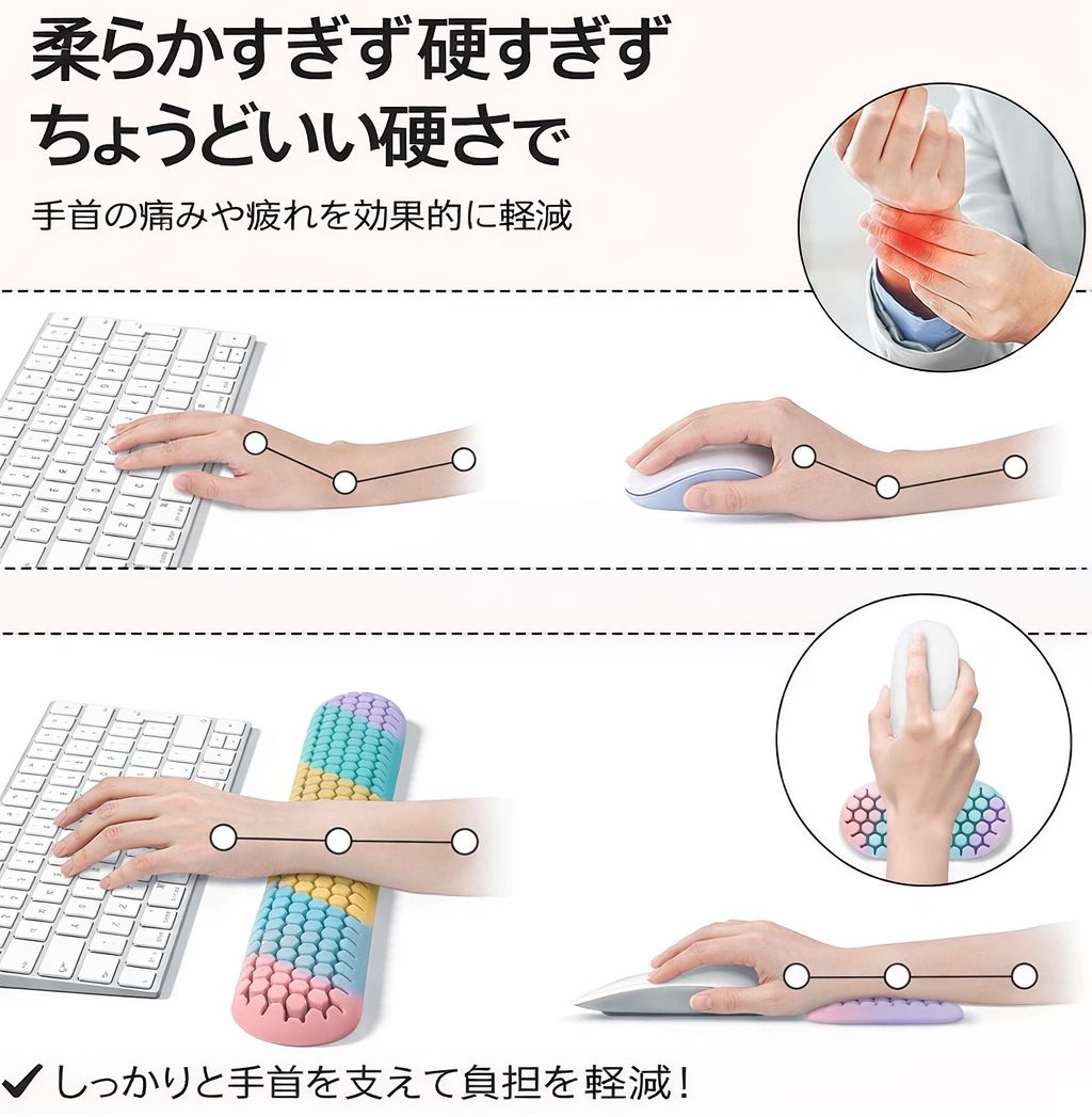  あきばお～ キーボードリストレストセット ハニカムデザイン 低反発 カラー