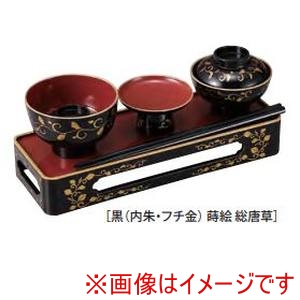 サンメニー SUNMANY サンメニー 略式仏膳 6.5寸 黒 内朱 フチ金 蒔絵 総唐草