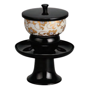 サンメニー SUNMANY サンメニー 高茶台セット 九谷焼茶碗付 4.5寸 黒 白粒鉄仙