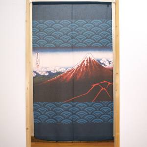 のぼり屋工房 のぼり屋工房 市松レースのれん 北斎 山下白雨 紺 42348