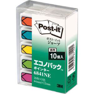スリーエム 3M スリーエム 3M 6841NE ポスト イット ジョーブ 44×12mm 100枚×10 5色混色