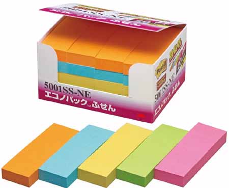  スリーエム 3M スリーエム 3M 5001SS-NE ポストイットエコノパック 強粘着ふせん 75x25mm 蛍光混色 20個パック