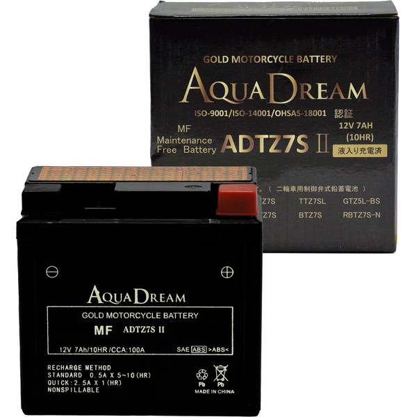  AQUA DREAM AQUA DREAM ADTZ7SII バイク用バッテリー GOLD Motorcycle Battery 液入充電済み メーカー直送 代引不可 北海道沖縄離島不可