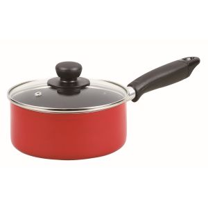 パール金属 パール金属 ジャストサイズ IH対応 ふっ素加工 ガラス蓋付片手鍋 16cm レッド HB-4399