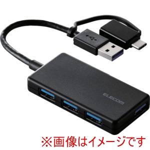 エレコム ELECOM エレコム U3H-CA4004BBK USBHUB3.0 Type-C変換アダプタ付き コンパクト バスパワー 4ポート ブラック