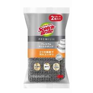 スリーエム 3M スリーエム スコッチ ブライト プレミアムネットスポンジ 2個入 グレー KENT-01KGY 2PM