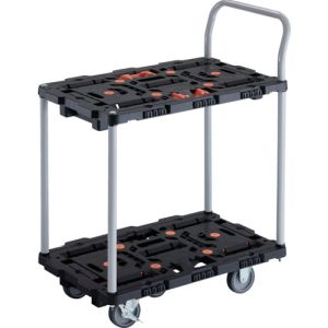 トラスコ中山 TRUSCO BT724J3S2-E100T 連結式樹脂製2段台車 ビートル 700X450 自在3輪 内2輪ストッパー付 ハンドル付 メーカー直送 代引不可 北海道沖縄離島不可