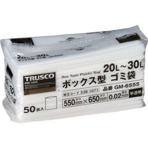 トラスコ TRUSCO トラスコ  GM-6555 ボックス型 ゴミ袋 20～30L 650X550X0.02 半透明 50枚入