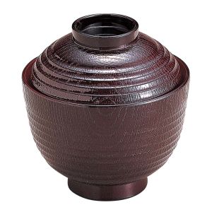 若泉漆器 若泉漆器 荒筋木目椀 溜内朱 3寸