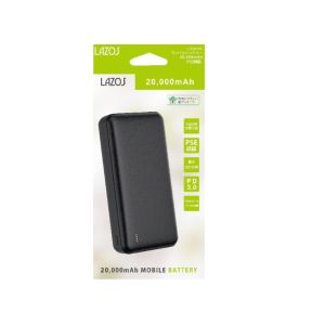 ラソス Lazos ラソス L-20M-B2 モバイルバッテリー PD対応 20000mAh ブラック