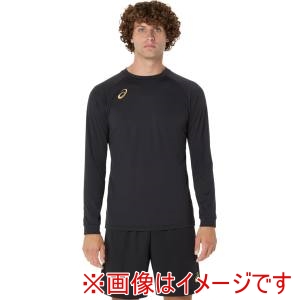 アシックス asics アシックス 2053A216 プラクティス長袖シャツ 背面ビックロゴ パフォーマンスブラックxピュアゴールド M