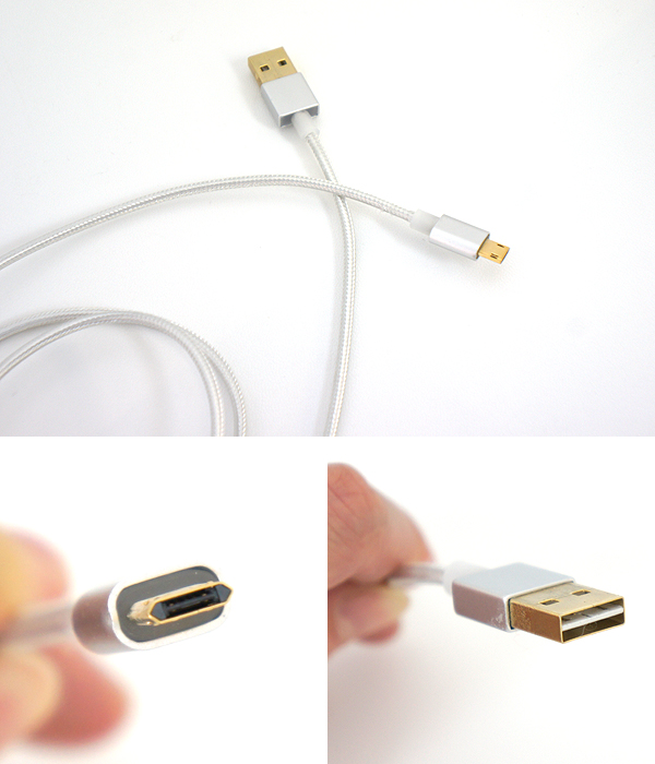  リバーシブルケーブル Libra リバーシブルmicroUSBケーブル1m 頑丈なロープタイプ！銀 シルバー