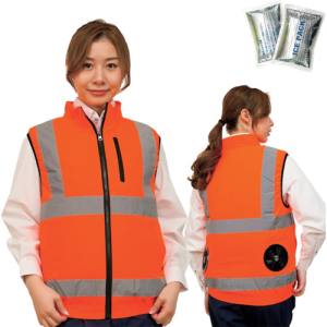 岡潮 岡潮 30224N-4L-0910 冷感保冷剤付き 高視認性空調安全ベスト+バッテリー付 蛍光オレンジ 4L