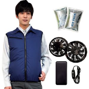 岡潮 岡潮 20201N-3L-0920 冷感保冷剤付き、空調ベスト+モバイルバッテリー付20201 ネイビー 3L