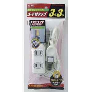 朝日電器 エルパ ELPA エルパ LPT-303N W EDLPコード付タップ 3個口 3m ELPA 朝日電器