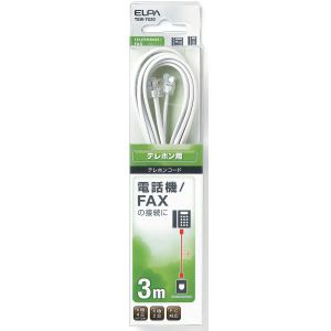 朝日電器 エルパ ELPA エルパ TEW-T030 テレホンコード6極2 4芯 3m ELPA 朝日電器