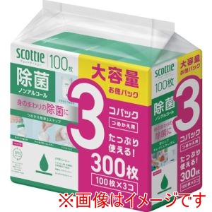 クレシア クレシア 77153 スコッティ ウェットティシュー除菌 ノンアルコール 100枚 つめかえ用 3個パック