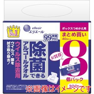 エリエール エリエール 21000052 ウェットティッシュ 除菌できるアルコールタオル ウイルス除去用 ボックス つめかえ用 40枚×8P