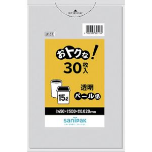日本サニパック sanipak サニパック U18T おトクな!ペール用ゴミ袋 15L 透明 30枚