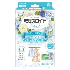 白元アース 白元アース ミセスロイドフローラル クローゼット 洋服ダンス用 3個 1年防虫 ホワイトアロマソープ
