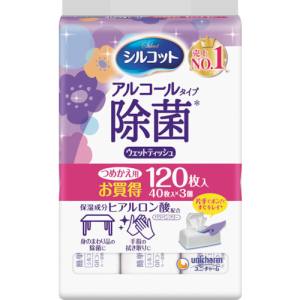 ユニチャーム Unicharm ユニチ 40800 チャーム シルコットアルコール除菌ウェットティッシュ 詰替40枚X3個入