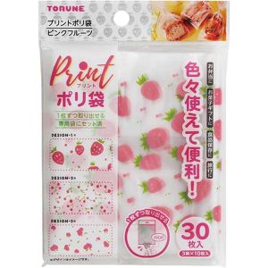 トルネ トルネ プリント ポリ袋 幅12.5×高さ30×マチ10.5cm ピンクフルーツ 30枚入 P-3594