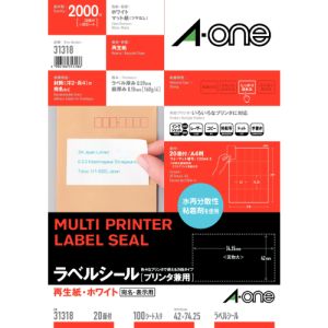 エーワン Aone エーワン 31318 マルチプリンタラベル再生紙タイプ20面