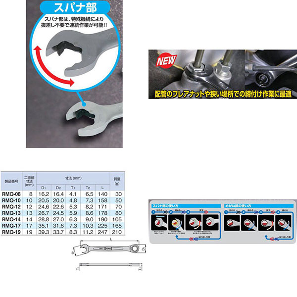 トネ TONE トネ RMQ-13 クイックラチェットめがねレンチ 13mm TONE