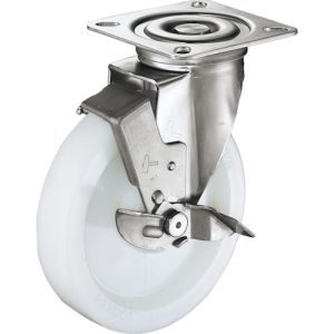 ハンマーキャスター HAMMER CASTER ハンマーキャスター 319S-N200 プレート式キャスター 旋回式ストッパー付 ナイロン車輪 200mm オールステンレス