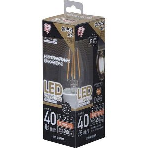 アイリスオーヤマ LEDフィラメント電球 E17 40形相当 電球色 調光 クリア LDC4L-G-E17/D-FC