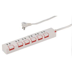 オーム電機 OHM オーム電機 押しボタンスイッチ付き節電タップ 6個口 2.5m HS-T1180W 00-1180