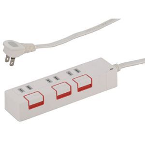 オーム電機 OHM オーム電機 HS-K1186W 雷ガード&押しボタンスイッチ付き 節電タップ 3個口 2.5m 00-1186
