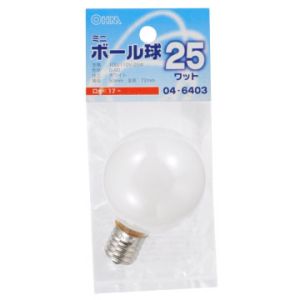 オーム電機 OHM オーム電機 ミニボール球 G50型 E17/25W ホワイト LB-G5725-W 04-6403