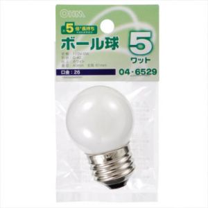 オーム電機 OHM オーム電機 ミニボール球 G40型 E26/5W ホワイト LB-G4605-WLL 04-6529