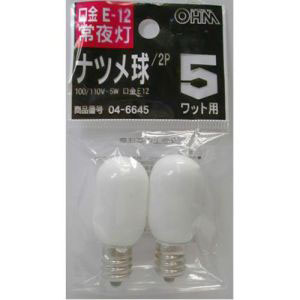オーム電機 OHM オーム電機 ナツメ球 E12/5W ホワイト 2個入 LB-T0205-W/2P D 04-6645