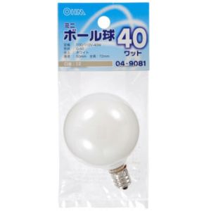 オーム電機 OHM オーム電機 ミニボール球 G-50 E12/40W ホワイト LB-G5240-W 04-9081