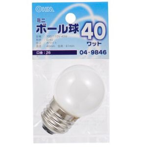 オーム電機 OHM オーム電機 ミニボール球 G40型 E26/40W ホワイト LB-G4640-W 04-9846