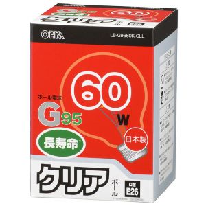 オーム電機 OHM オーム電機 白熱ボール電球 60W E26 G95 クリア 06-0623 LB-G9660K-CLL