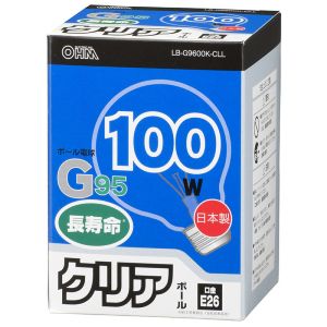オーム電機 OHM オーム電機 LB-G9600K-CLL 白熱ボール電球 100W E26 G95 クリア 06-0625 OHM