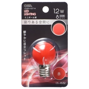 オーム電機 OHM オーム電機 LDG1R-H-E17 14 LEDミニボール球装飾用 G30 E17 1.2W 8lm 赤色 06-4632