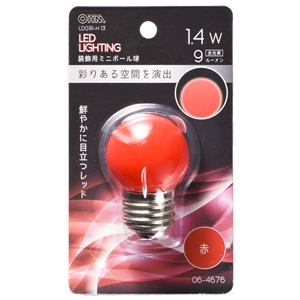 オーム電機 OHM オーム電機 LDG1R-H 13 LEDミニボール球装飾用 G40 E26 1.4W 9lm 赤色 06-4676