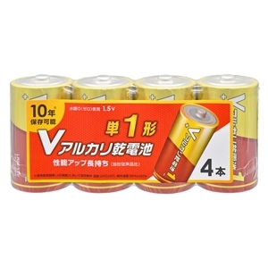 オーム電機 OHM オーム電機 LR20VS4P Vアルカリ乾電池 10年保存 単1形 4本入 08-4121