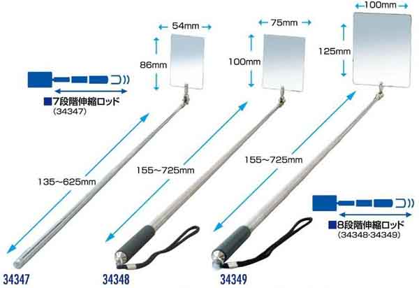 イチネンMTM ミツトモ 34348 ステンレス点検鏡 75x100mm鏡 155-725mm伸縮 イチネンMTM