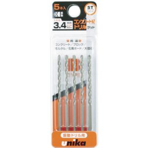 ユニカ unika ユニカ DP5-B34 コンクリートドリルビット Bタイプ 振動用 3.4mm 5本セット unika