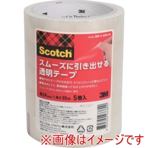 スリーエム スリーエム 3M 600-3-2435-5P スコッチ R  スムーズに引き出せる透明テープ 24mm x 35m